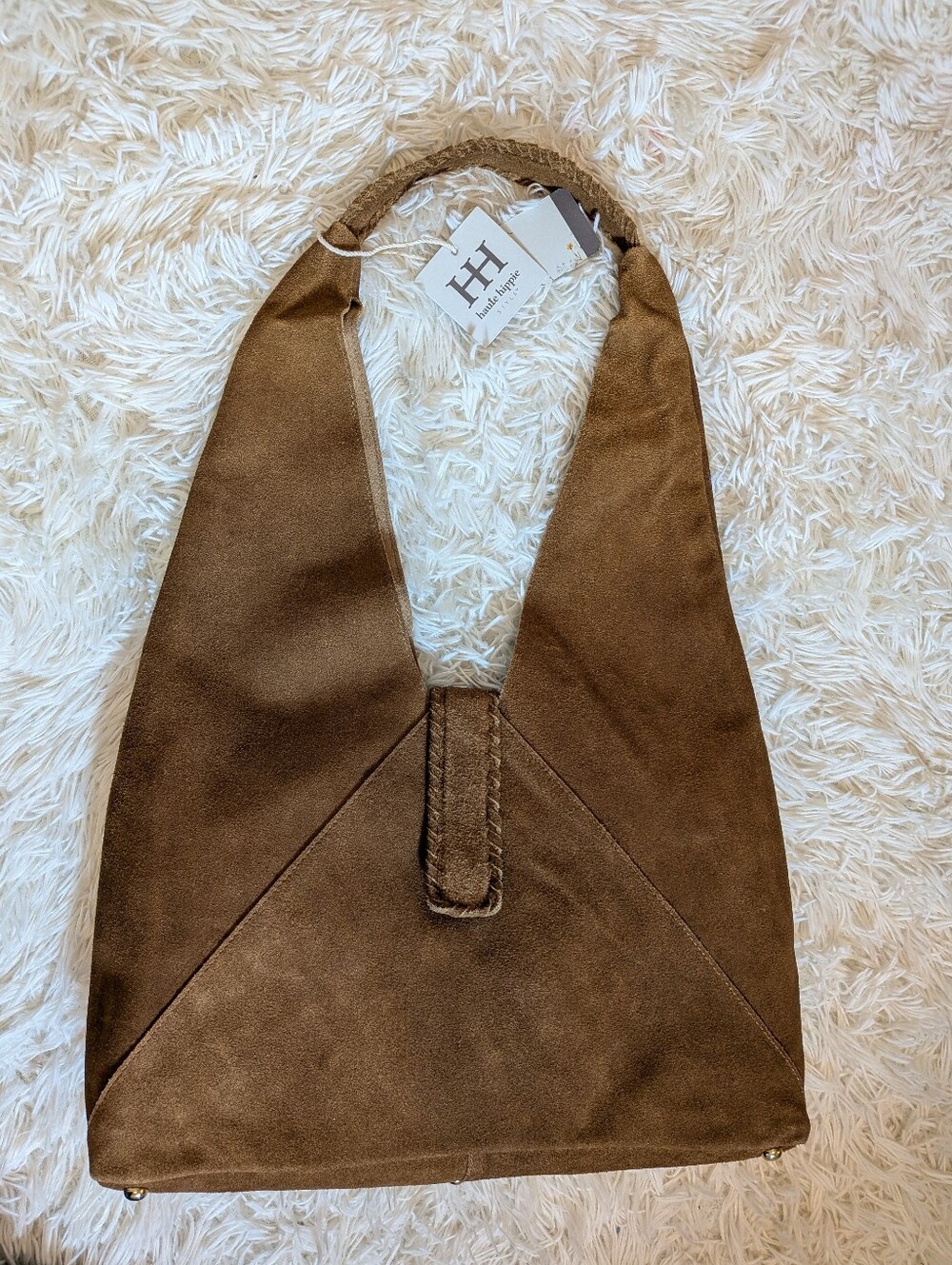Haute Hippie Brown Triangle Suede Hobo Bag - Picture 2 of 9